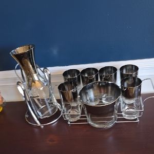 Vintage Mid Century Modern Silver-Toned Glassware Set